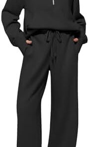 Conjunto deportivo de 2 piezas para mujer, conjunto de manga larga, media cremallera y pantalones de pierna ancha, chándal con bolsillos