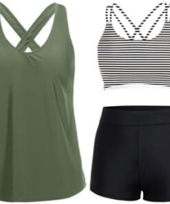 Conjunto de traje de baño tankini de 3 piezas para mujer, control de abdomen con brasier y pantalones cortos para adolescentes