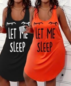 Camisones para mujer, vestido de descanso sin mangas, estampado de letras, camisón casual, conjunto de ropa de dormir de 2 piezas