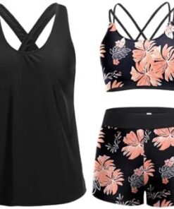 Conjunto de traje de baño tankini de 3 piezas para mujer, control de abdomen con brasier y pantalones cortos para adolescentes