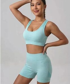 Conjuntos de entrenamiento para mujer, 2 piezas, sin costuras, cintura alta, pantalones cortos de yoga, brasier deportivo, pantalones cortos de gimnasio