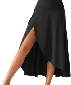 Elegante falda midi de cintura alta con abertura para mujer, transpirable, con bolsillos, perfecta para deportes y uso diario