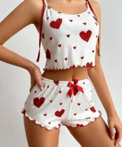 Conjunto de pijama de dos piezas para mujer, camiseta sin mangas acanalada y pantalones cortos, ropa de dormir para mujer
