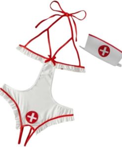 Lencería sexy para mujer, juego de ropa interior hueca de una sola pieza para sirvienta, enfermera, juego de ropa interior