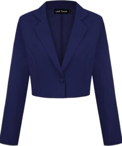 Blazer corto para mujer, con un botón, solapa con muescas, casual, elegante, clásico, manga larga, traje de trabajo con solapa