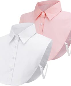 2 Piezas Collar Falso de Dama Blusa Media Camisa Cuello Falso Desmontable Camisa OL Joker Collar Decorativo Collar Dickey Corbata con Puño Falsa Punta de Solapa para Mujer