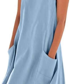 Vestidos cortos de verano de lino y algodón sin mangas para mujer, con bolsillos y tirantes, talla grande, tendencia