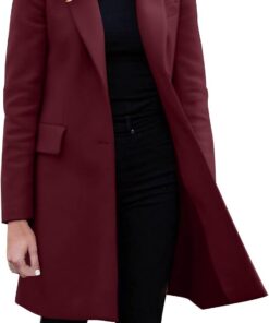 Generisch Chaqueta delgada ligera casual para mujer Abrigo fino de manga larga Oficina Abrigos de negocios Chaqueta (rojo, XXL)