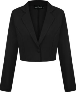 Blazer corto para mujer, con un botón, solapa con muescas, casual, elegante, clásico, manga larga, traje de trabajo con solapa