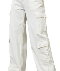 Pantalones de mezclilla holgados de cintura alta para mujer con bolsillo con solapa, estilo urbano Y2K, pierna ancha
