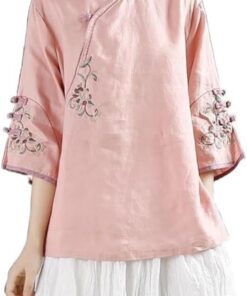 Top De Lino Y Algodón Retro De Estilo Chino Para Mujer Camisa Holgada De Talla Grande Blusa Hanfu Tradicional Con Bordado Exquisito
