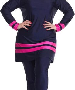 Traje de baño Conservador Burkini Tradicional islámico para Mujeres Musulmanas, Traje de baño de Tres Piezas con Mangas largas y Pantalones Largos y Gorro de baño Casual