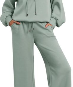 AUTOMET Conjuntos de descanso para mujer, trajes de 2 piezas para otoño, sudadera con cordón, pantalones deportivos de pierna ancha