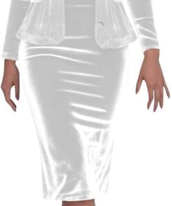 Traje de falda de terciopelo dorado para mujer, chaqueta de manga larga con cuello de solapa y falda de lápiz, chaquetas de traje casual ajustado y falda con abertura en la espalda, trajes de negocios