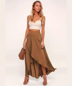 Falda midi de gasa de cintura alta para mujer, talla L, cobre