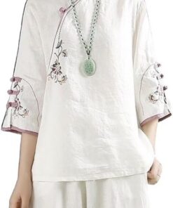 Top De Lino Y Algodón Retro De Estilo Chino Para Mujer Camisa Holgada De Talla Grande Blusa Hanfu Tradicional Con Bordado Exquisito