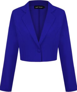 Blazer corto para mujer, con un botón, solapa con muescas, casual, elegante, clásico, manga larga, traje de trabajo con solapa