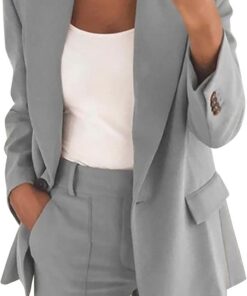 Chaquetas de Traje y Blazers Blazers de Mujer Color Sólido Solapa Ropa Trabajo Manga Larga Mujer Casual Blazer Coat Office Lady Elegante Chaqueta Informal OL Oficina Negocio