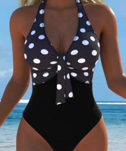 Traje de baño de una pieza para mujer, traje de baño halter con lazo frontal para playa y piscina