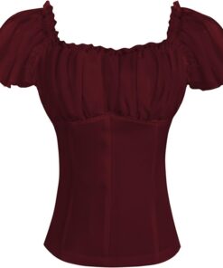 Camisas de cuello cuadrado para mujer, elegante, manga abombada, ombliguera vintage con volantes, ajuste delgado, blusa medieval renacentista, blusa para disfraz de Halloween, camiseta para