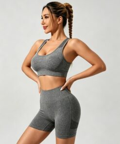 Conjuntos de entrenamiento para mujer, 2 piezas, sin costuras, cintura alta, pantalones cortos de yoga, brasier deportivo, pantalones cortos de gimnasio