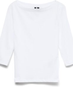VERO MODA Camiseta elástica de Manga 3/4 para Mujer Cuello de Barco básico Top Ajustado de Manga Larga de Ajuste Regular VMPANDA