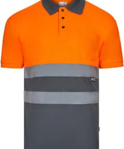 VELILLA Herren 173; Poloshirt, Zweifarbig, Kurzrmelig, Grau und Neonorange, Gre L Polohemd