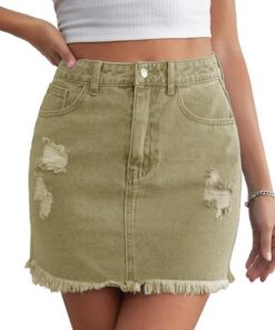 Alaster Queen Minifalda vaquera elástica para mujer, cintura alta, ajustada, bolsillos cortos, faldas de mezclilla para mujer