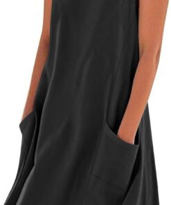 Vestidos cortos de verano de lino y algodón sin mangas para mujer, con bolsillos y tirantes, talla grande, tendencia