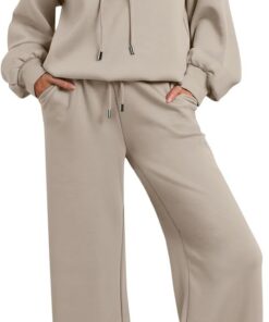 AUTOMET Conjuntos de descanso para mujer, trajes de 2 piezas para otoño, sudadera con cordón, pantalones deportivos de pierna ancha