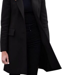 Generisch Chaqueta delgada ligera casual para mujer Abrigo fino de manga larga Oficina Abrigos de negocios Chaqueta (Negro, M)