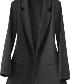 Chaqueta de traje blazer para mujer, solapa con muescas, un botón, bolsillos con solapa, longitud estándar, chaquetas de manga larga, ropa exterior, blazers casuales y de negocios