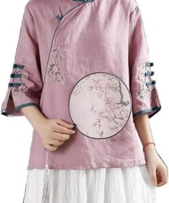 Top De Lino Y Algodón Retro De Estilo Chino Para Mujer Camisa Holgada De Talla Grande Blusa Hanfu Tradicional Con Bordado Exquisito