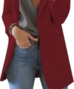 YMING Mujer Chaqueta De Traje con Abertura En La Parte Delantera Cuello De Solapa Chaqueta De Manga Larga De Gran Tamaño