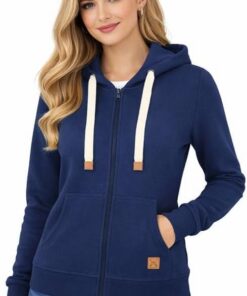 Blu Apparel Sudadera con capucha con cremallera para mujer, extra cálida, con cremallera, lisa, para invierno, forro polar, con cremallera, sudadera deportiva para mujer