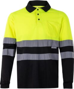 Velilla 175; Polo Bicolor Manga Larga; Color Negro y Amarillo Flúor, Talla XL