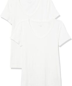 Amazon Essentials Mujer Camiseta de Cuello en Pico de Manga Corta y Ajuste Entallado