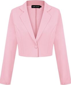 Blazer corto para mujer, con un botón, solapa con muescas, casual, elegante, clásico, manga larga, traje de trabajo con solapa