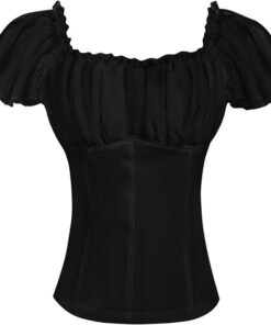 Camisas de cuello cuadrado para mujer, elegante, manga abombada, ombliguera vintage con volantes, ajuste delgado, blusa medieval renacentista, blusa para disfraz de Halloween, camiseta para