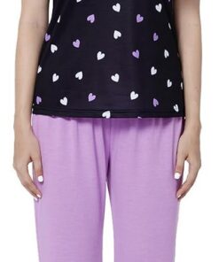 Conjunto de pijama de 2 piezas para mujer, cuello redondo, manga corta y pantalones largos, ropa de dormir de verano, informal, conjunto de descanso