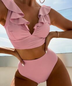 Conjunto de bikini para mujer, traje de baño de dos piezas con control de abdomen, cuello en V, cobertura completa, traje de baño para mujer