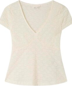 Springfield V Neck Top with Small Lace Details and Soft Gathering Under Chest Camiseta Mujer (Pack de 1)