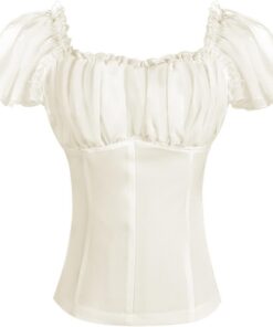 Camisas de cuello cuadrado para mujer, elegante, manga abombada, ombliguera vintage con volantes, ajuste delgado, blusa medieval renacentista, blusa para disfraz de Halloween, camiseta para