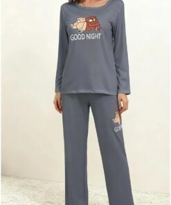 Conjunto de pijama de 2 piezas para mujer, bonito oso de manga larga con pantalones, conjunto de ropa de dormir suave y cómodo para descansar y dormir, Manga larga Grizzly, XL
