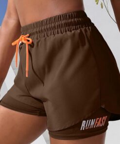 Pantalones cortos de correr 2 en 1 para mujer, cintura alta, atléticos, entrenamiento, gimnasio, con forro y cordón