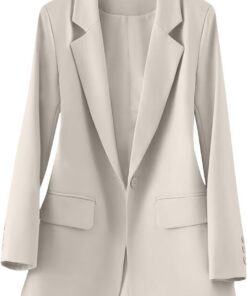 Chaqueta de traje blazer para mujer, solapa con muescas, un botón, bolsillos con solapa, longitud estándar, chaquetas de manga larga, ropa exterior, blazers casuales y de negocios