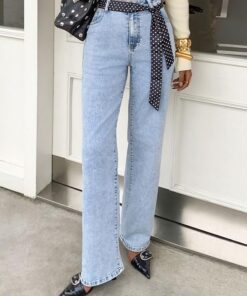 Pantalones vaqueros relajados de pierna ancha para mujer, cintura elástica, pantalones de mezclilla ligeros para uso casual y diario
