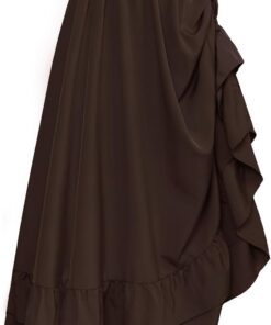 SCARLET DARKNESS Falda larga Steampunk para mujer, cintura alta, elástica, escalonada, ajustable, de doble capa, con volantes | Capas, talle alto, traje medieval, para Ren Faire, Halloween