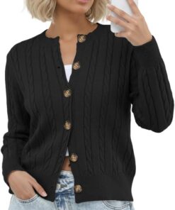 GRECERELLE Cárdigan suave de manga larga para mujer, cuello redondo, informal, con botones, para mujer, para otoño e invierno