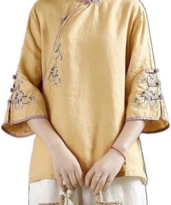 Top De Lino Y Algodón Retro De Estilo Chino Para Mujer Camisa Holgada De Talla Grande Blusa Hanfu Tradicional Con Bordado Exquisito